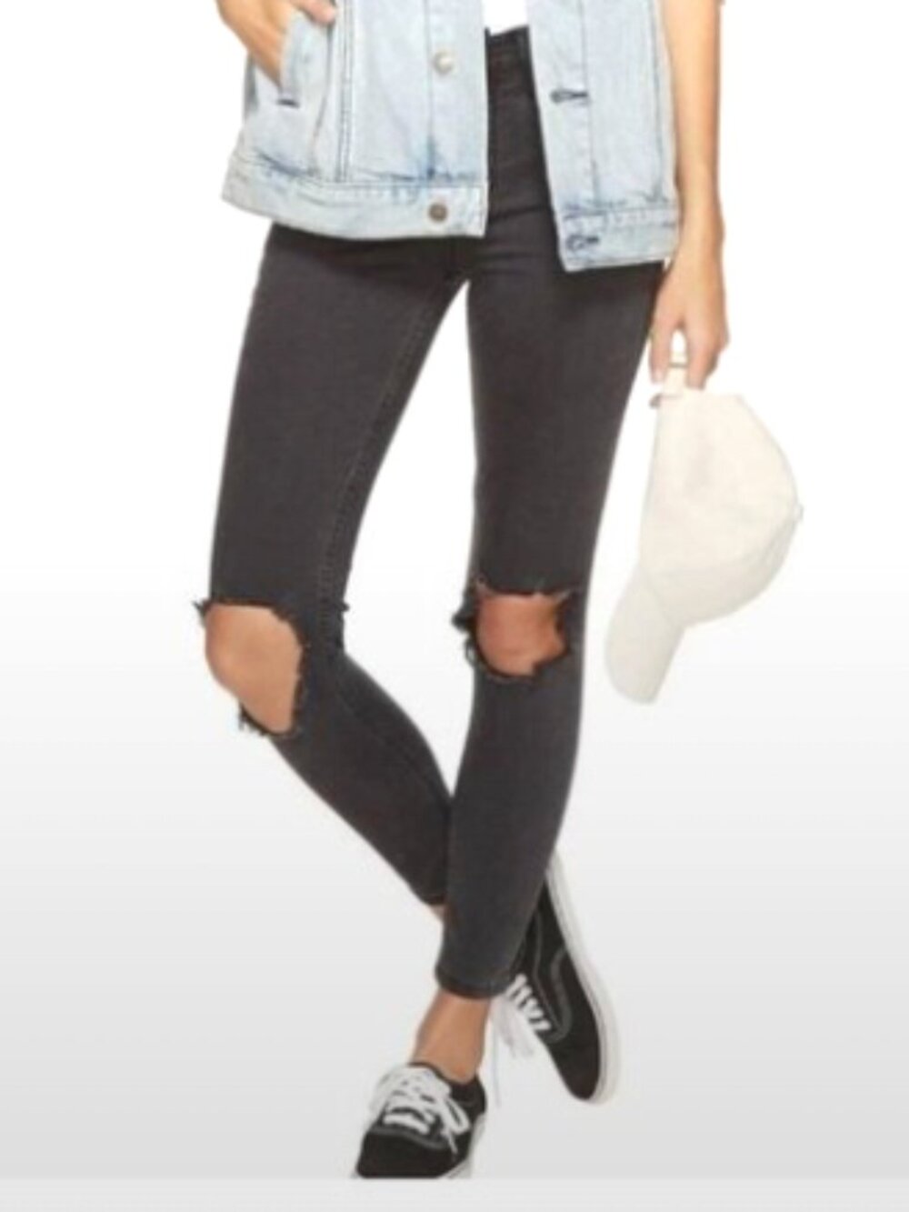 Free People High-Rise "Busted Knee" Skinny Jeans - Size 27R/US Size 4